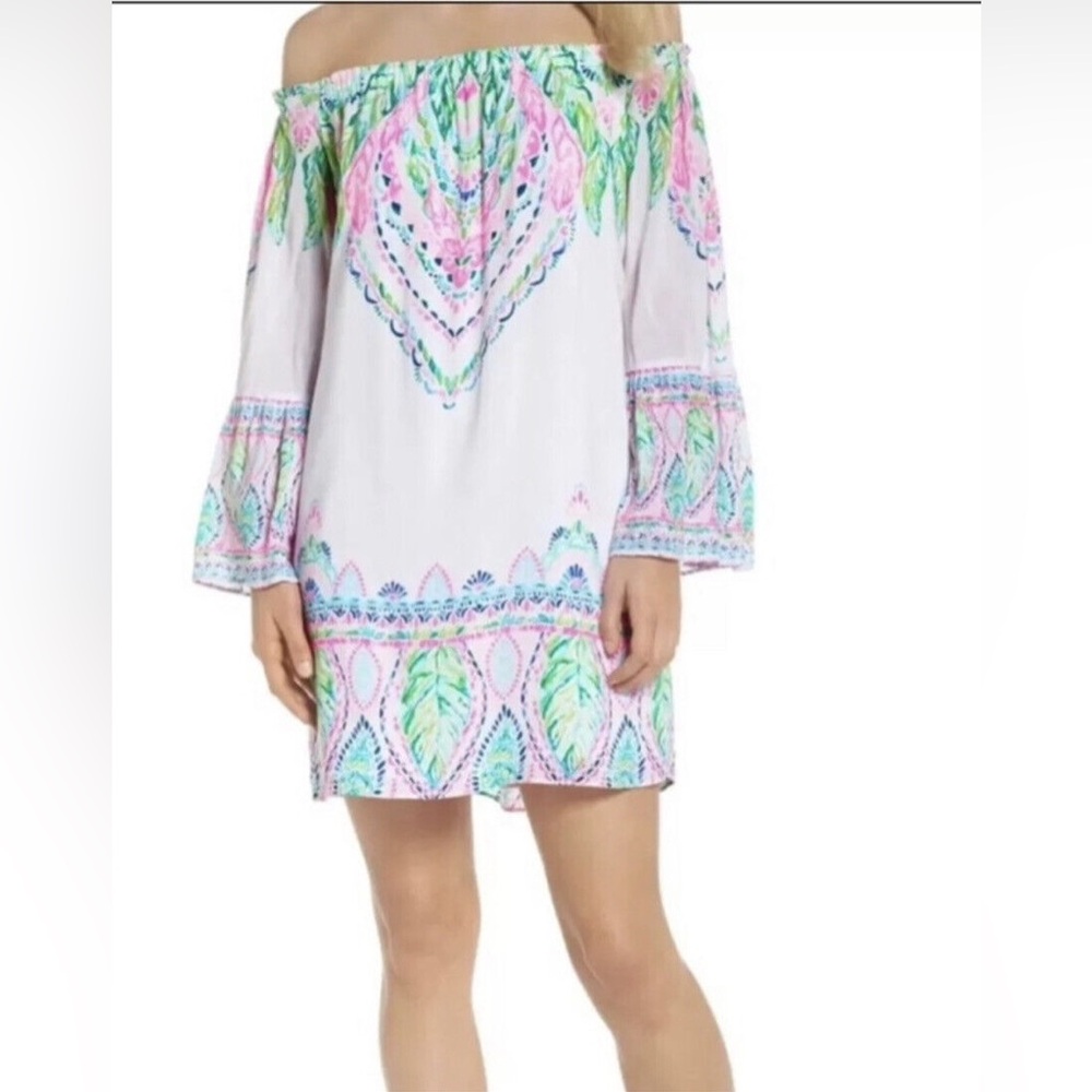 Lilly Pulitzer Nevie Off The Shoulder Dress in Coconut Coast Engineered